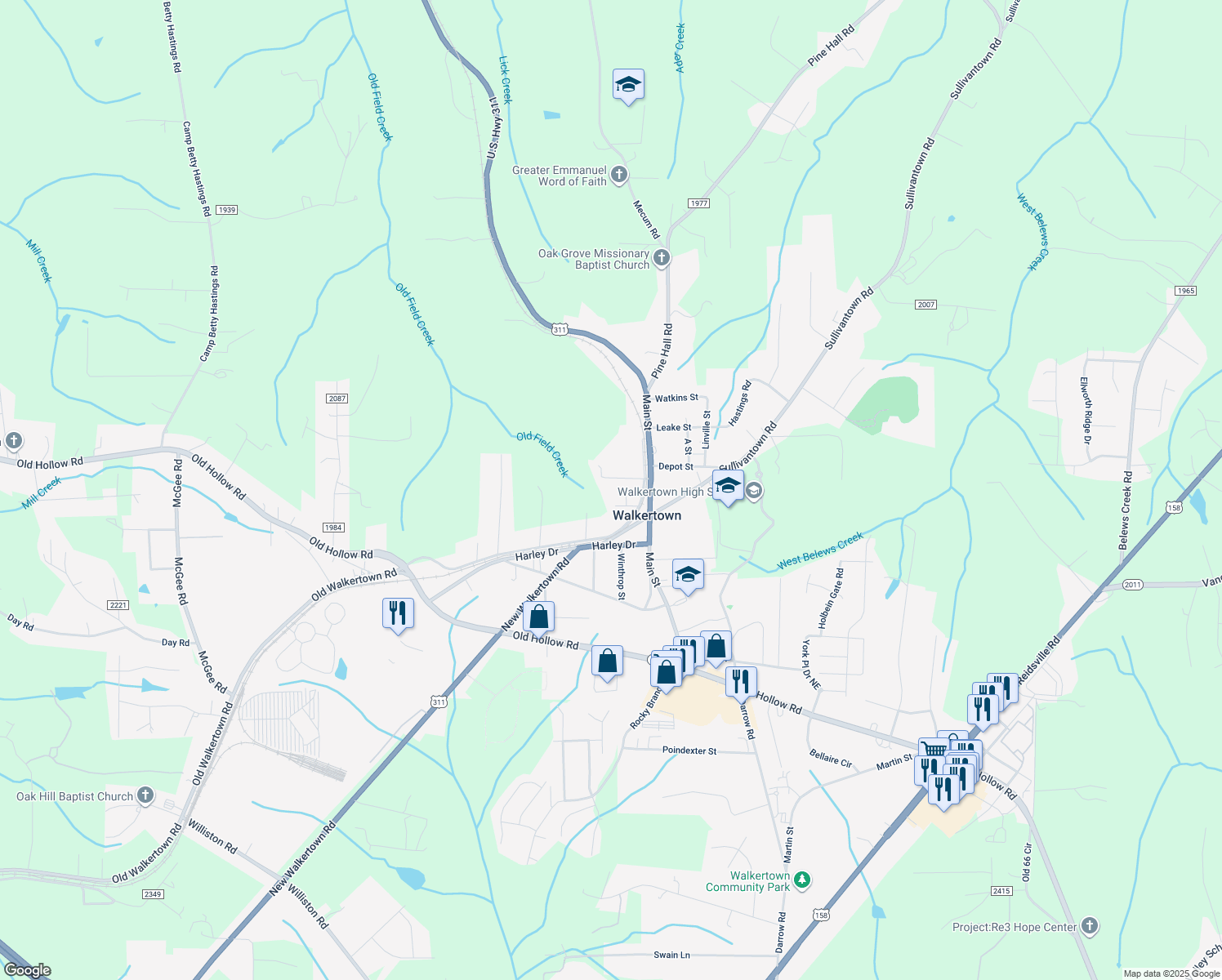 map of restaurants, bars, coffee shops, grocery stores, and more near 3732 Leight Street in Walkertown