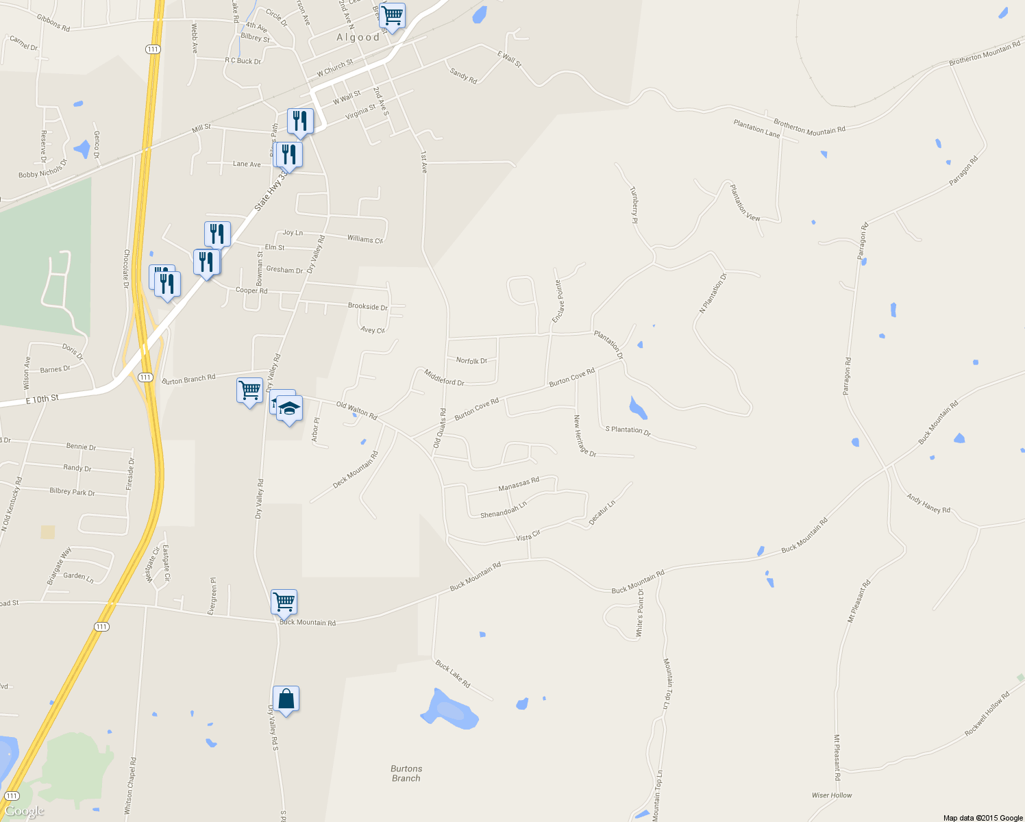 map of restaurants, bars, coffee shops, grocery stores, and more near 3512 Heritage Green Way in Cookeville