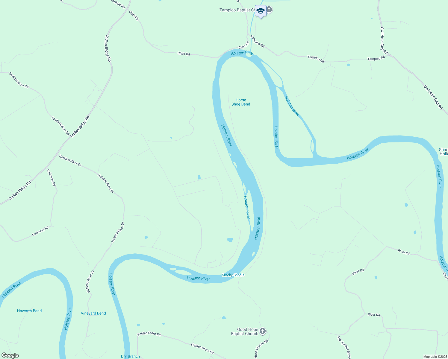 map of restaurants, bars, coffee shops, grocery stores, and more near 2610 Holston Shores Drive in Rutledge
