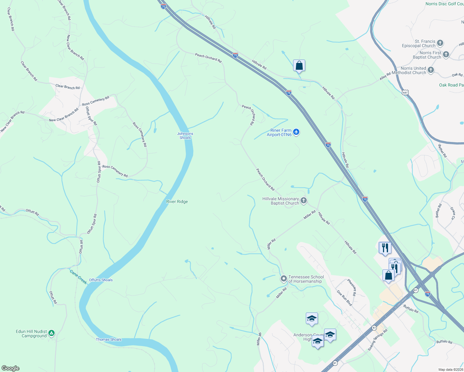 map of restaurants, bars, coffee shops, grocery stores, and more near 321 Peach Orchard Road in Clinton