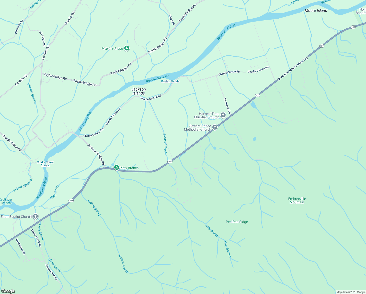 map of restaurants, bars, coffee shops, grocery stores, and more near 1134 Tennessee 107 in Jonesborough