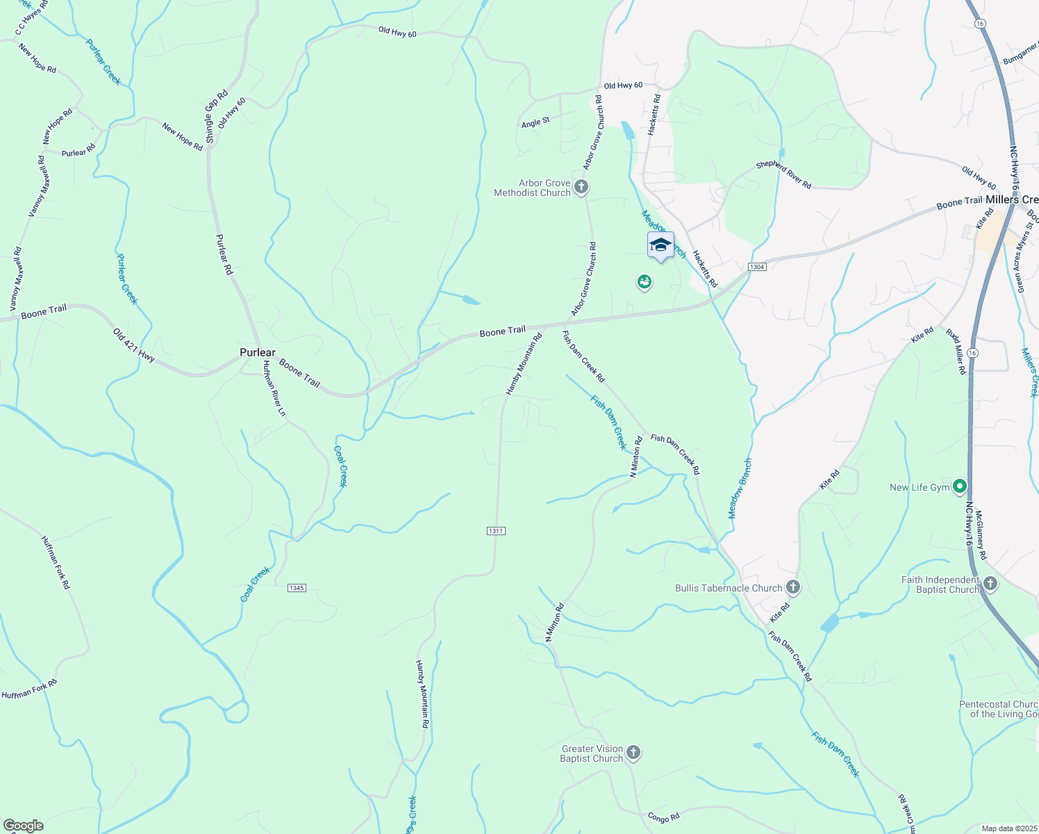 map of restaurants, bars, coffee shops, grocery stores, and more near 170 Hamby Mountain Place in Millers Creek