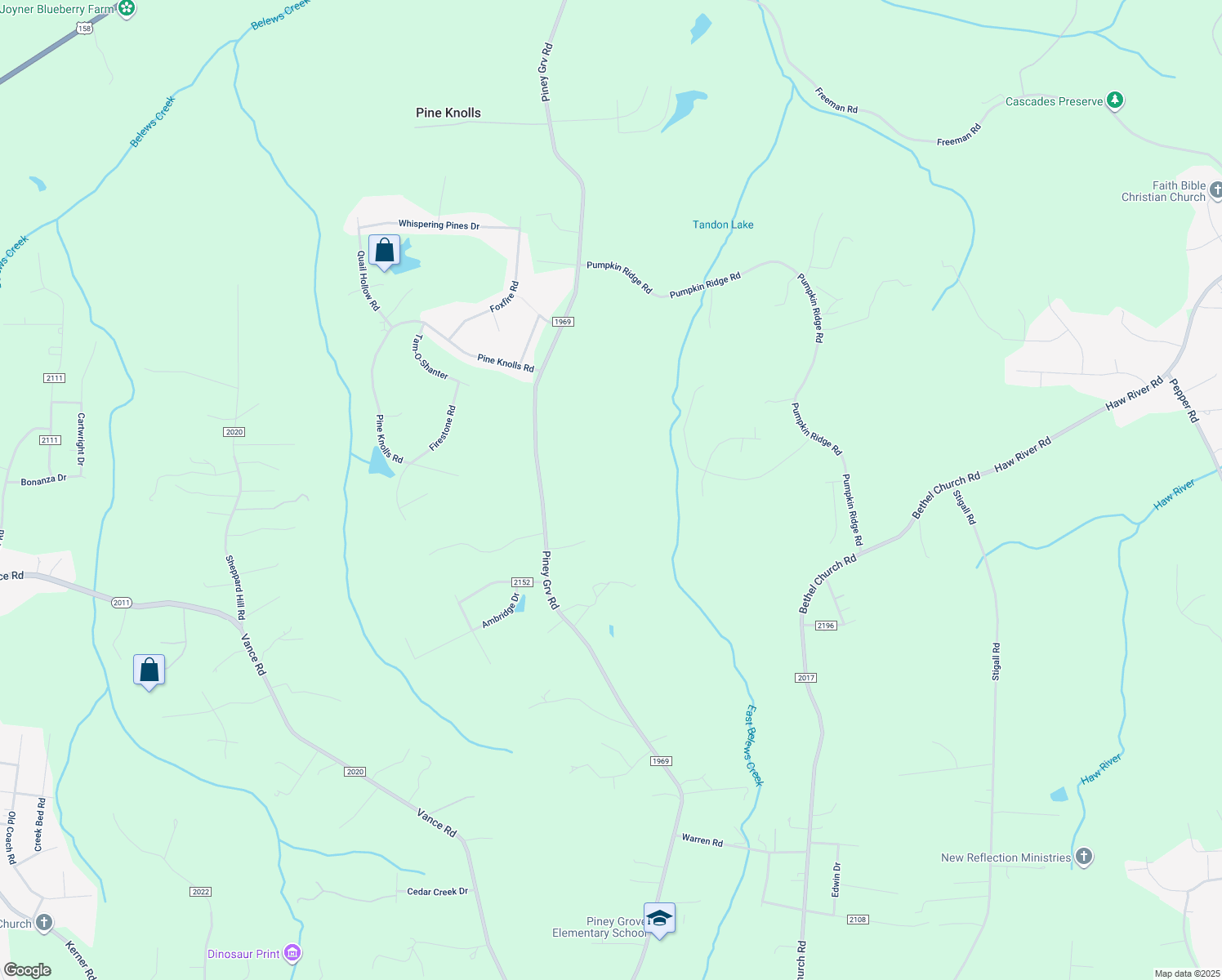 map of restaurants, bars, coffee shops, grocery stores, and more near 2160 Piney Grove Road in Kernersville