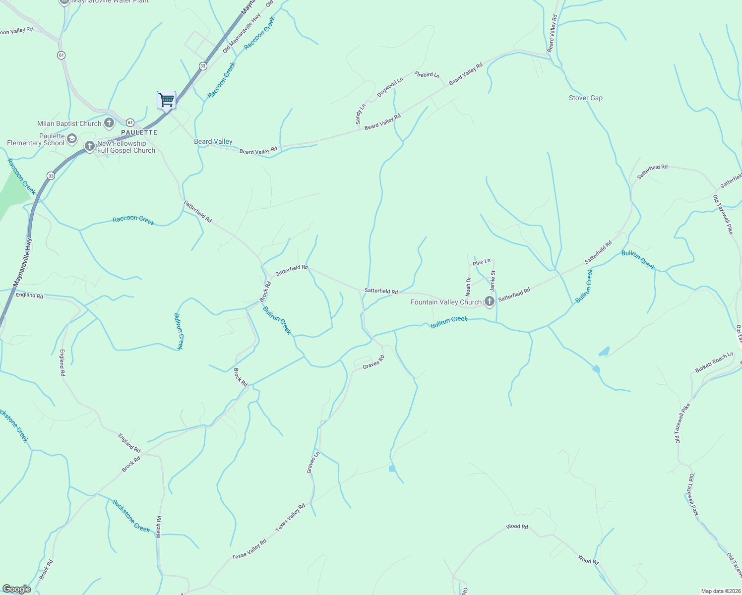 map of restaurants, bars, coffee shops, grocery stores, and more near 955 Satterfield Road in Maynardville