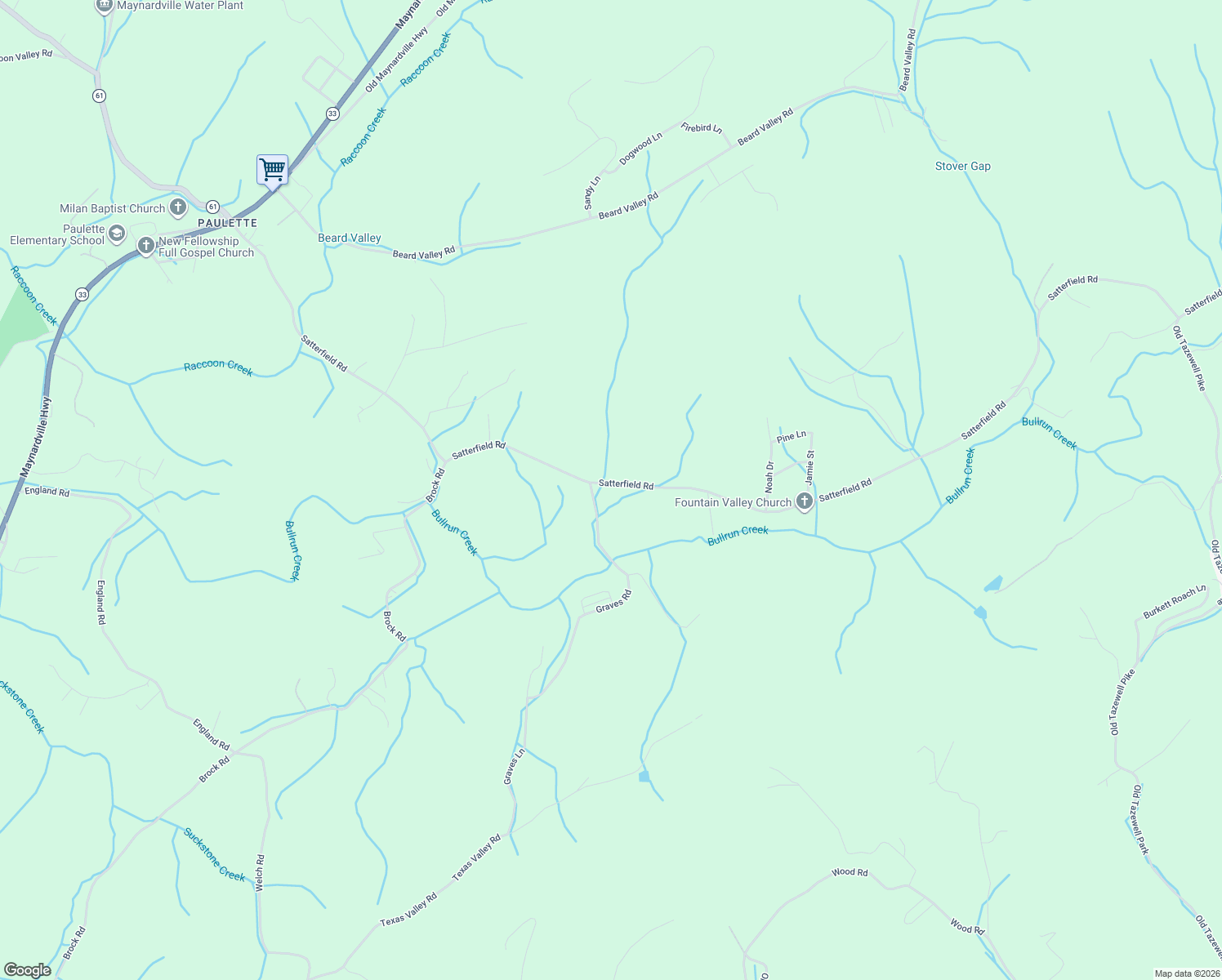 map of restaurants, bars, coffee shops, grocery stores, and more near 955 Satterfield Road in Maynardville