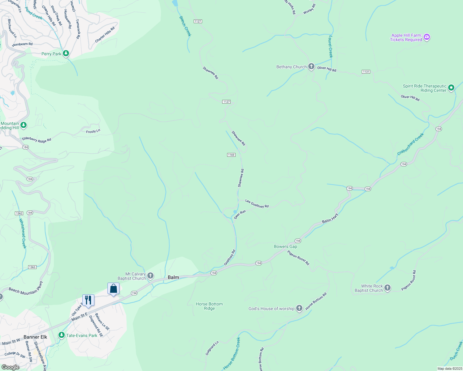 map of restaurants, bars, coffee shops, grocery stores, and more near in Beech Mountain
