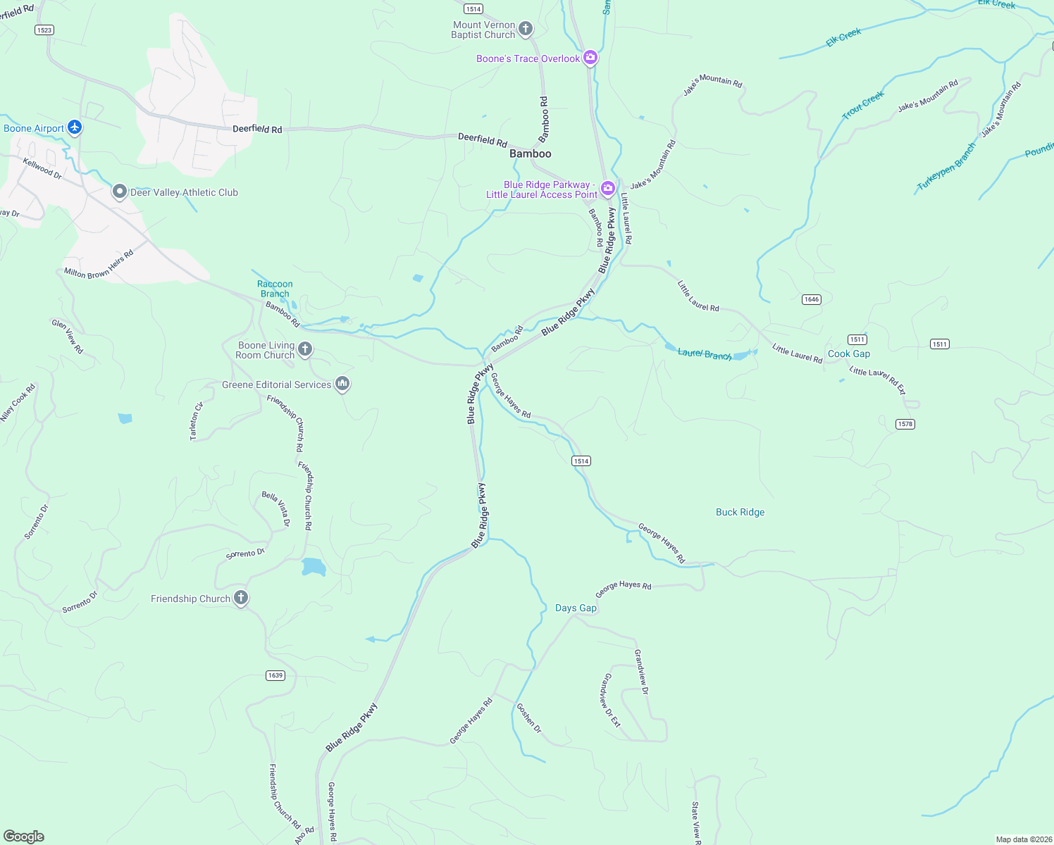 map of restaurants, bars, coffee shops, grocery stores, and more near 238 Winding Creek Lane in Boone