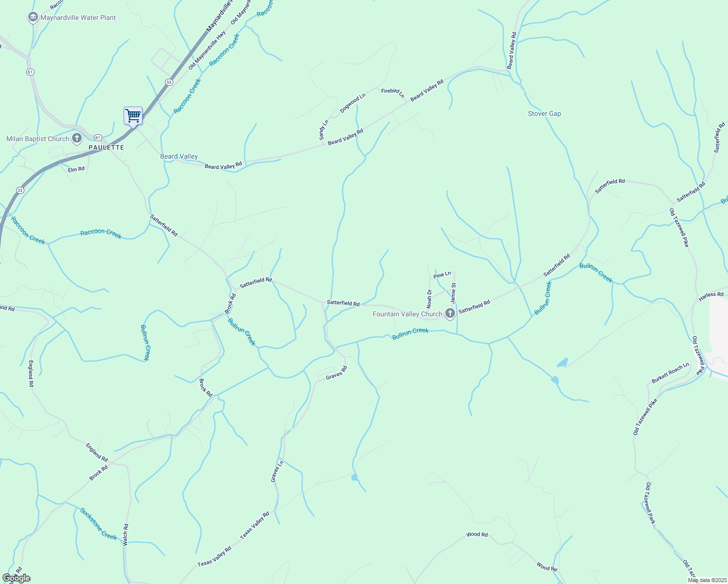 map of restaurants, bars, coffee shops, grocery stores, and more near 926 Satterfield Road in Maynardville