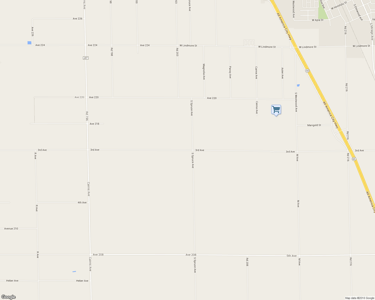 map of restaurants, bars, coffee shops, grocery stores, and more near 19930 Avenue 216 in Lindsay