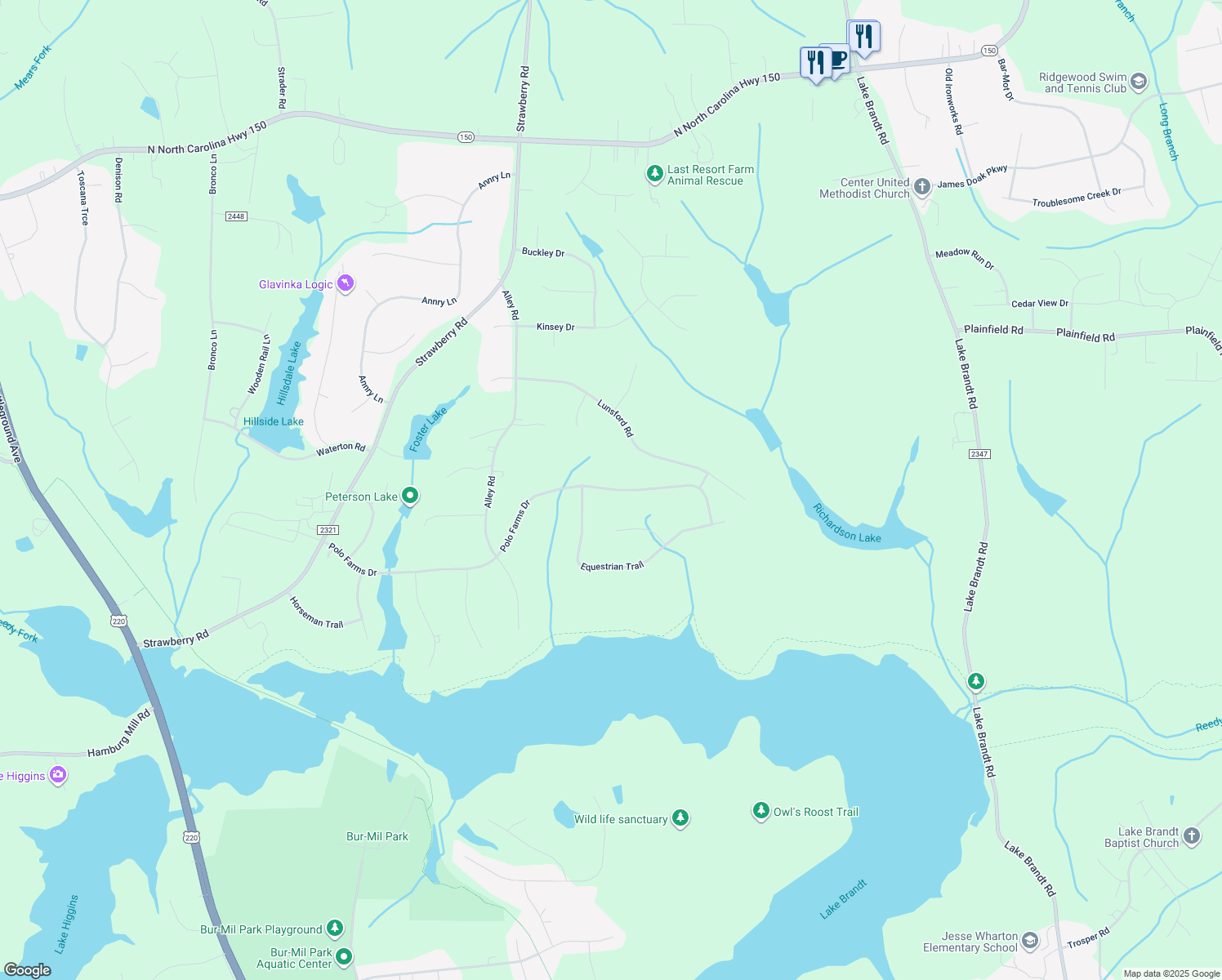 map of restaurants, bars, coffee shops, grocery stores, and more near 6914 Polo Farms Drive in Summerfield