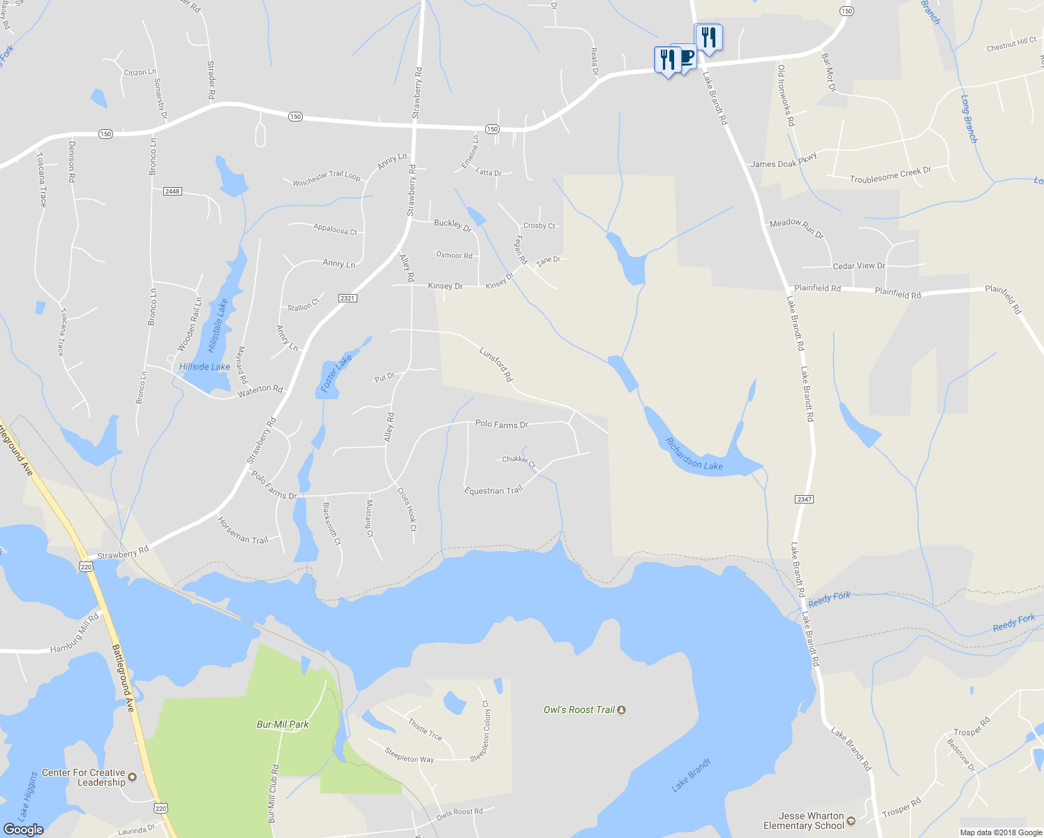 map of restaurants, bars, coffee shops, grocery stores, and more near 6911 Polo Farms Drive in Summerfield