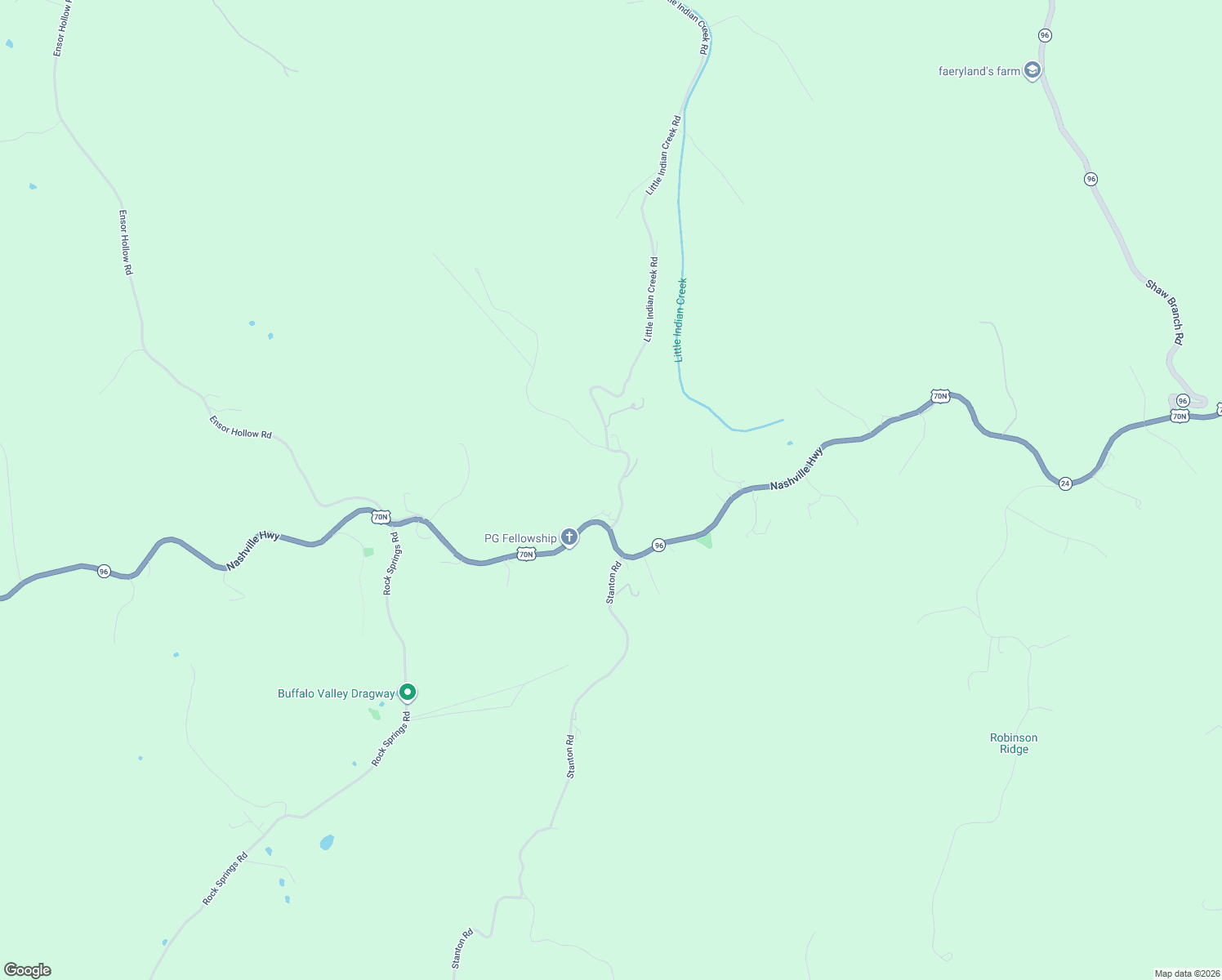 map of restaurants, bars, coffee shops, grocery stores, and more near 238 Little Indian Creek Road in Buffalo Valley