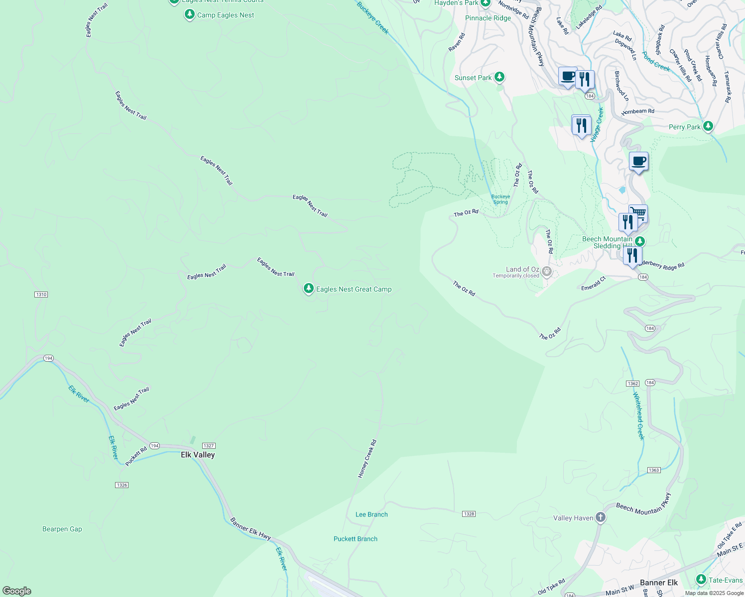 map of restaurants, bars, coffee shops, grocery stores, and more near 302 Lodge Woods Trail in Banner Elk