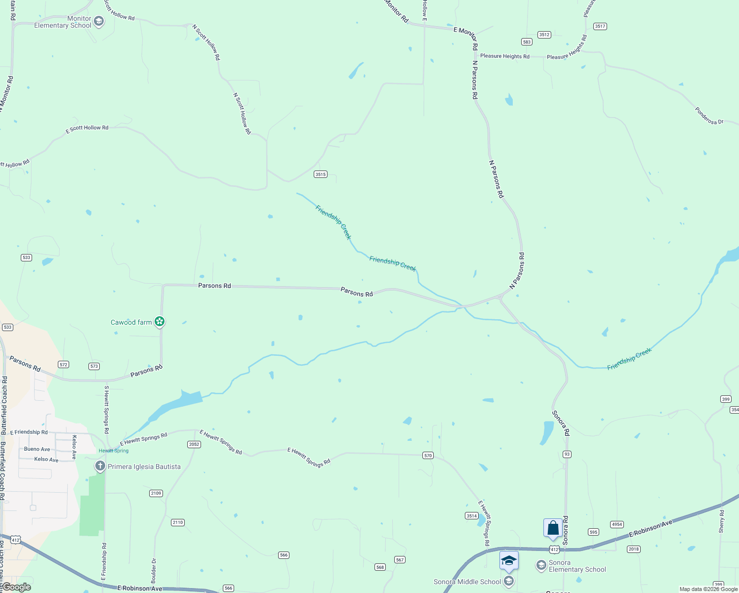 map of restaurants, bars, coffee shops, grocery stores, and more near 16481 Parsons Road in Springdale
