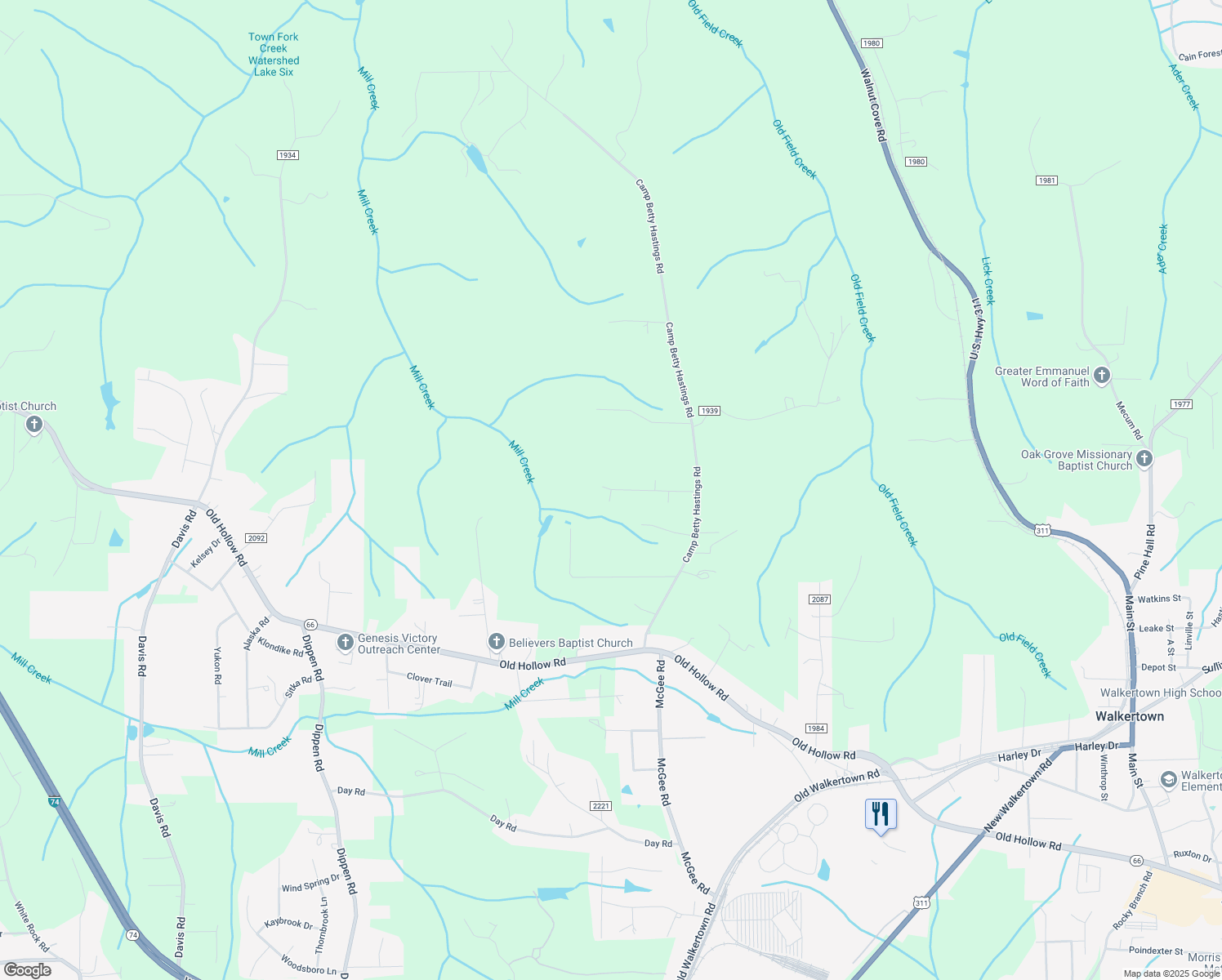 map of restaurants, bars, coffee shops, grocery stores, and more near 4298 Track Road in Walkertown