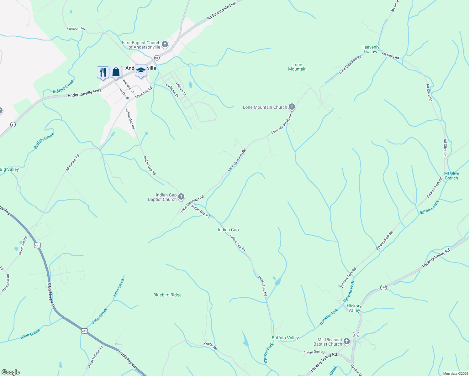 map of restaurants, bars, coffee shops, grocery stores, and more near 559 Indian Gap Road in Andersonville