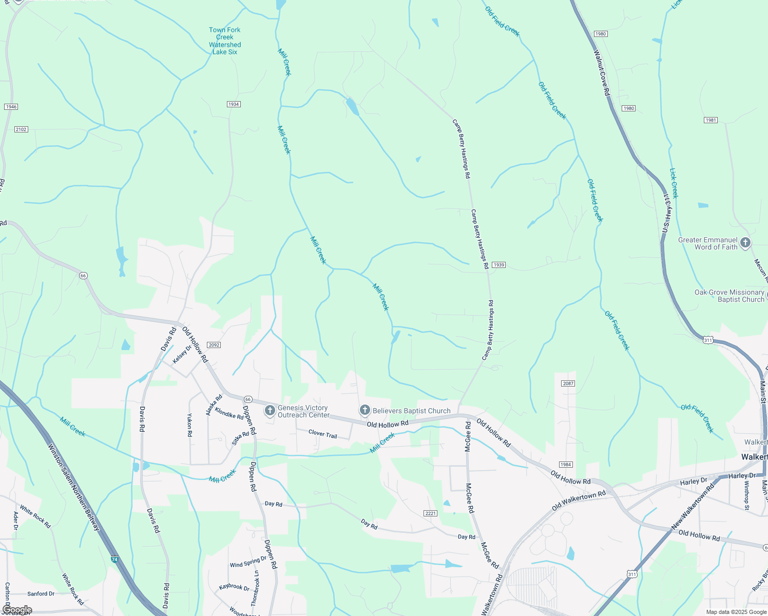 map of restaurants, bars, coffee shops, grocery stores, and more near 1644 Old Hollow Road in Winston-Salem
