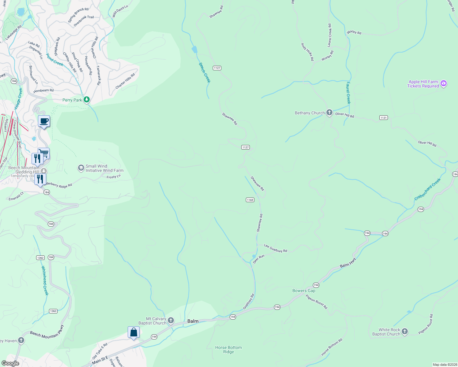 map of restaurants, bars, coffee shops, grocery stores, and more near 421 Chappell Farm Road in Banner Elk