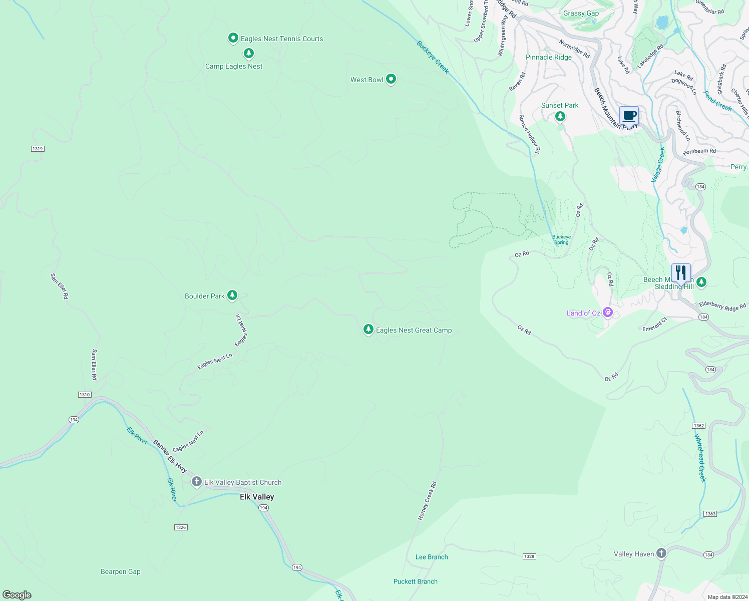 map of restaurants, bars, coffee shops, grocery stores, and more near 4071 Eagles Nest Trail in Banner Elk