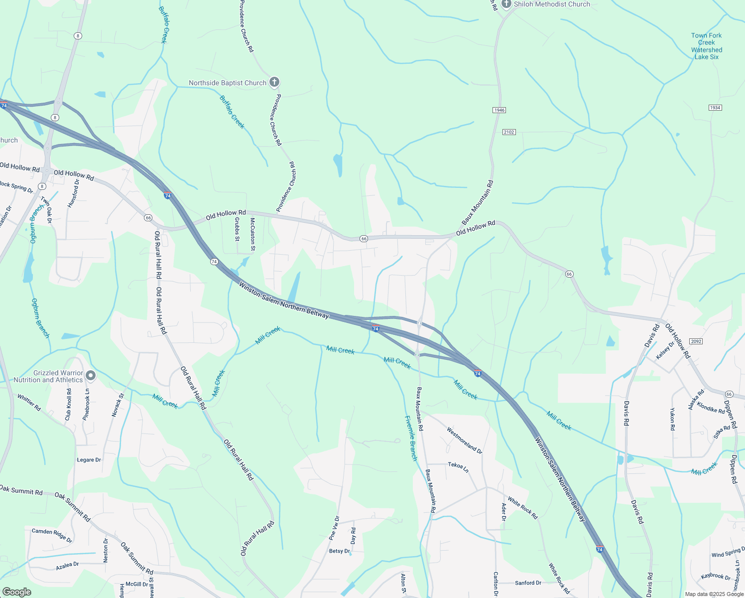 map of restaurants, bars, coffee shops, grocery stores, and more near 5009 Natalie Temple Lane in Winston-Salem