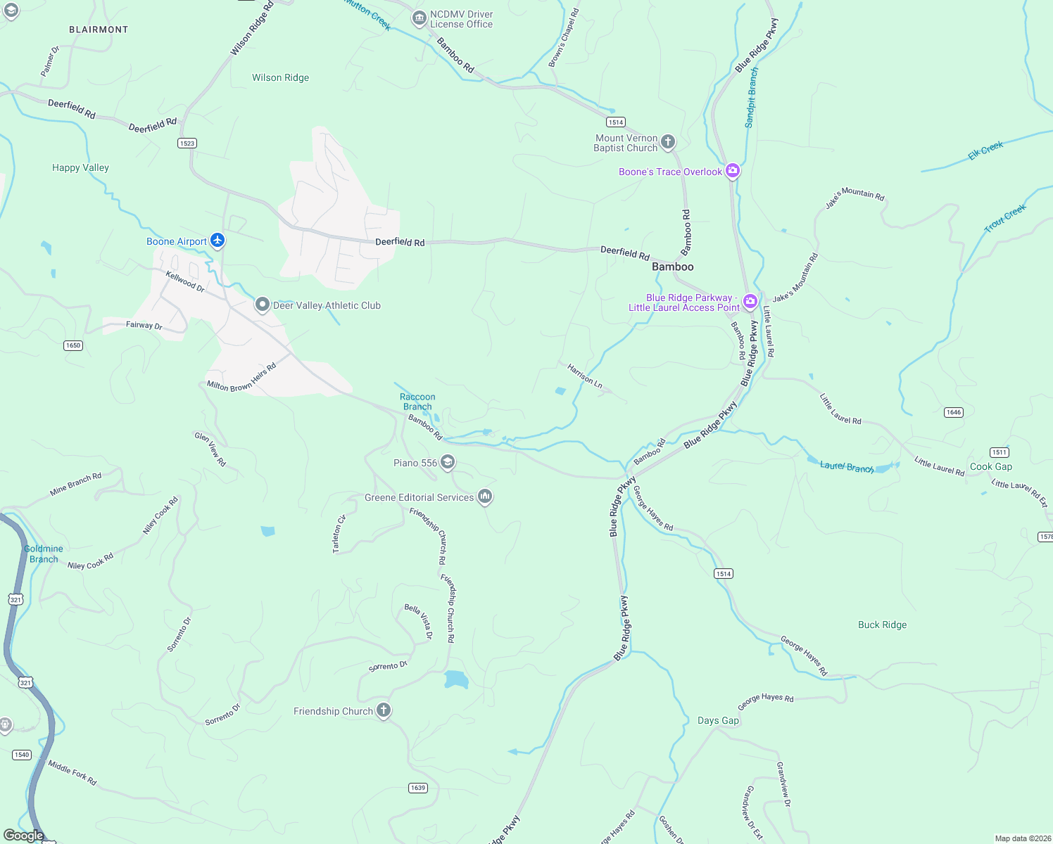 map of restaurants, bars, coffee shops, grocery stores, and more near 246 Parkway Ridge in Boone