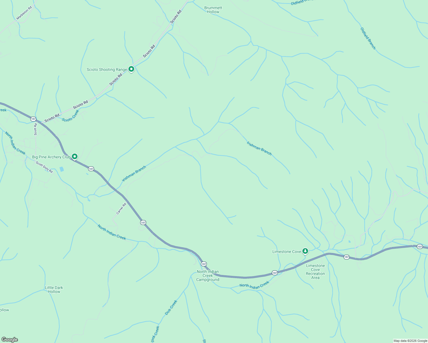 map of restaurants, bars, coffee shops, grocery stores, and more near Tennessee 107 in Unicoi