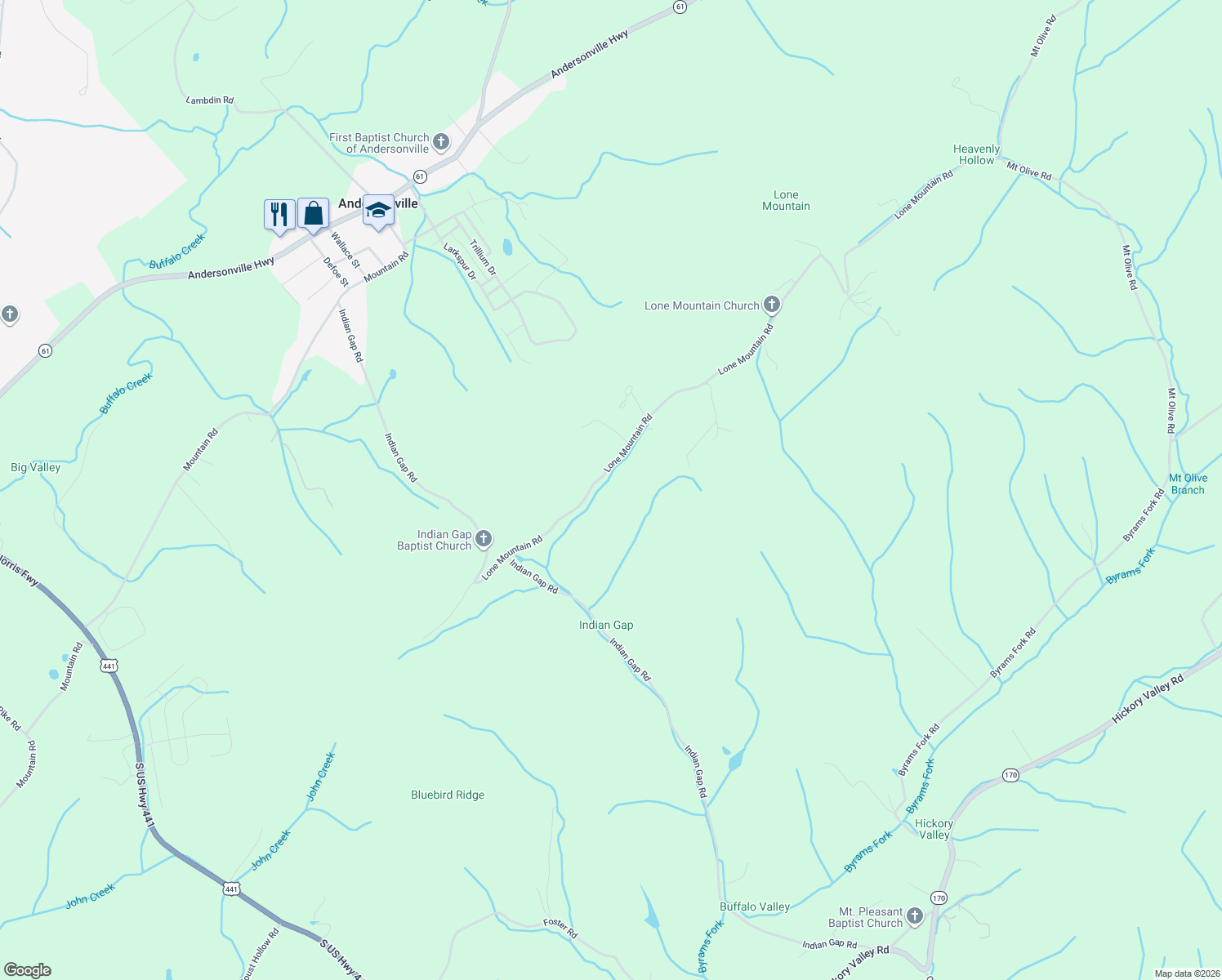 map of restaurants, bars, coffee shops, grocery stores, and more near 559 Indian Gap Road in Andersonville