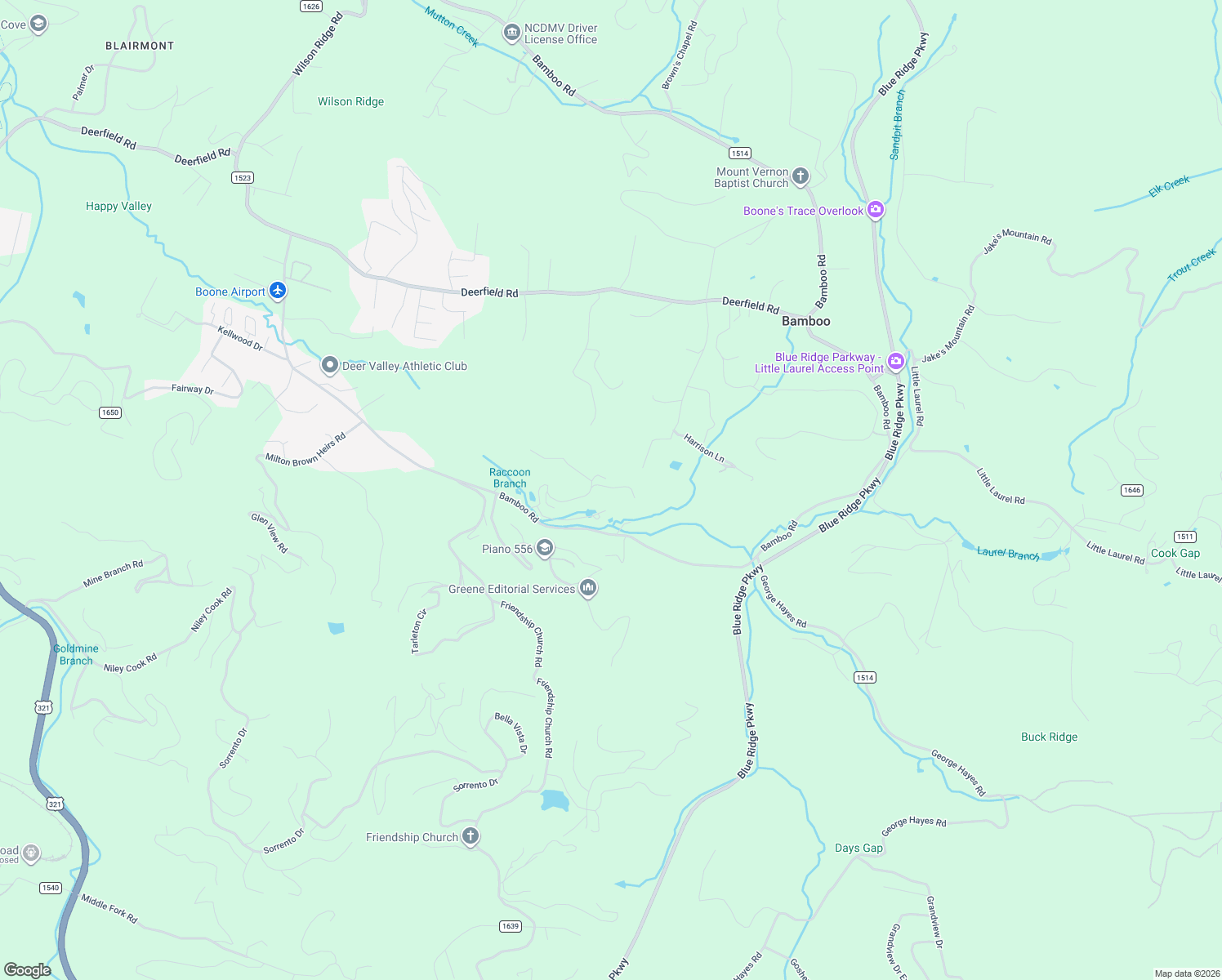 map of restaurants, bars, coffee shops, grocery stores, and more near 246 Parkway Ridge in Boone