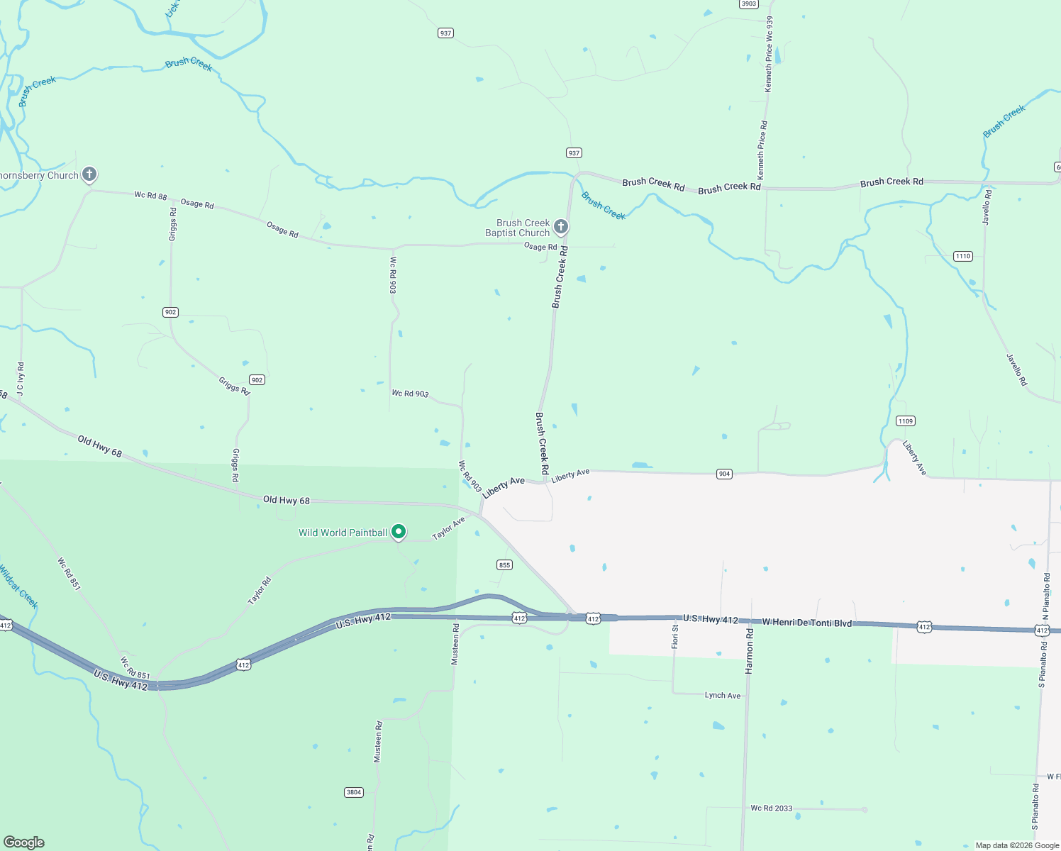 map of restaurants, bars, coffee shops, grocery stores, and more near 735 Brush Creek Road in Springdale