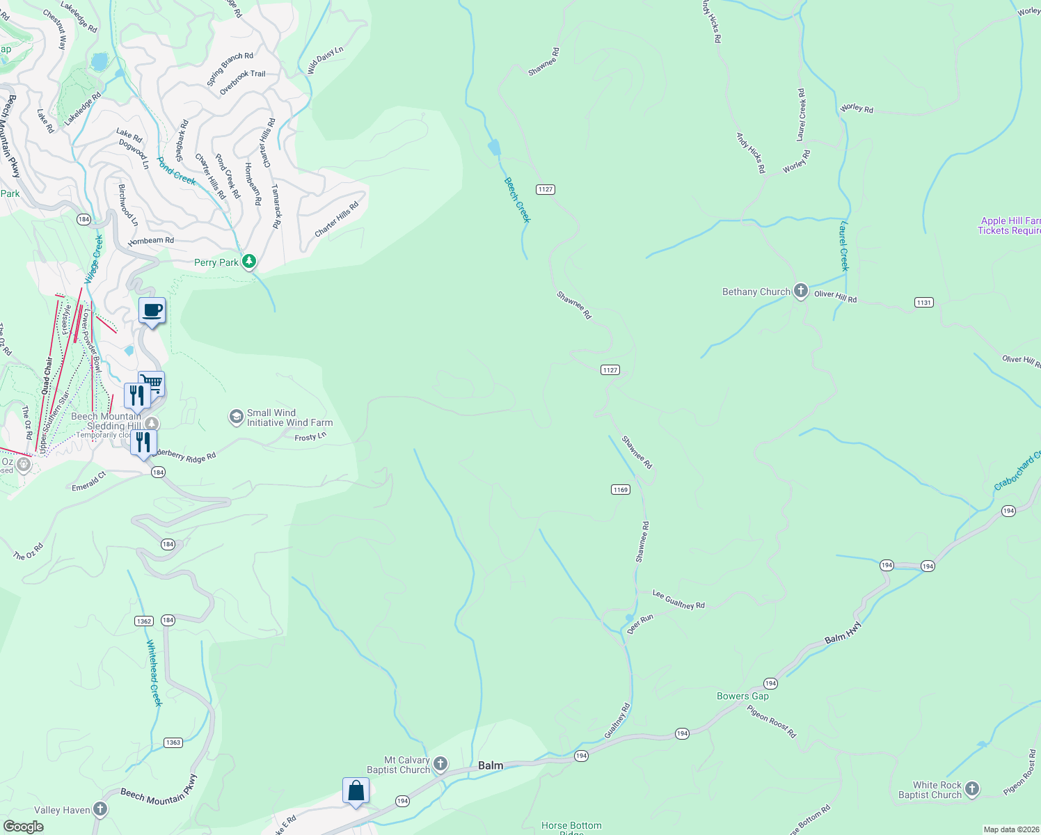 map of restaurants, bars, coffee shops, grocery stores, and more near Chappell Farm Road in Banner Elk