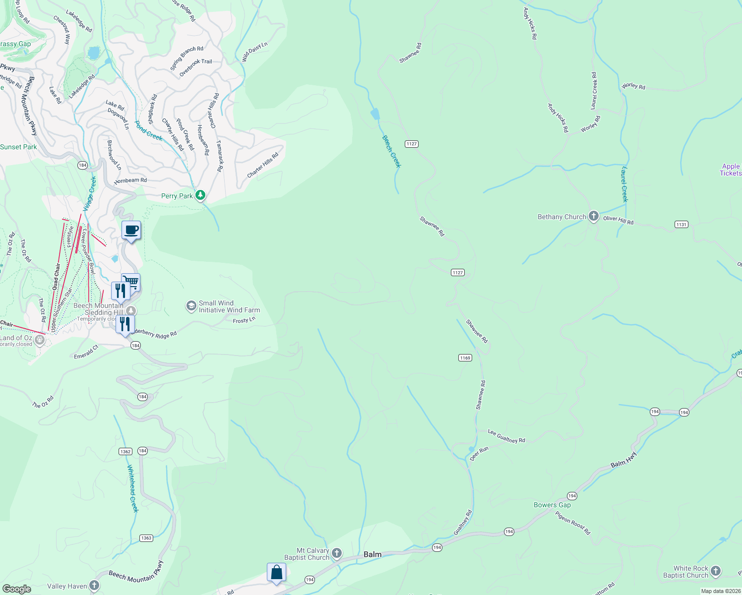 map of restaurants, bars, coffee shops, grocery stores, and more near Chappell Farm Road in Banner Elk