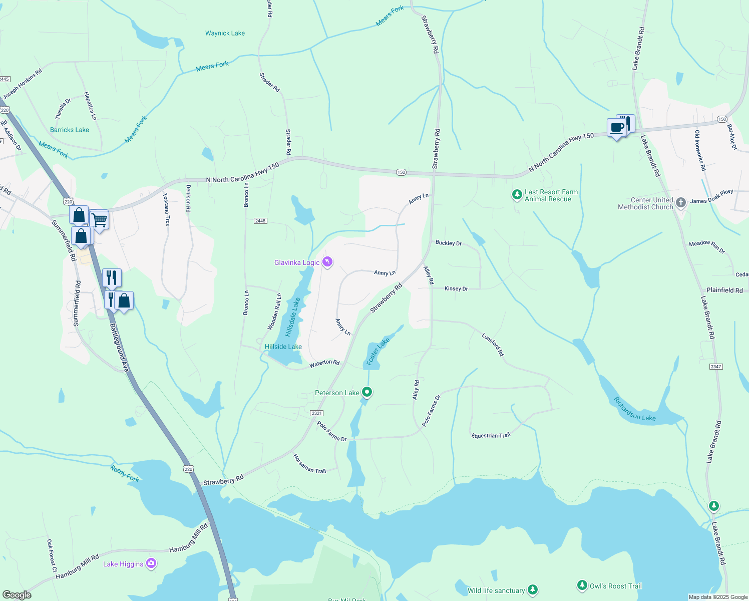 map of restaurants, bars, coffee shops, grocery stores, and more near 1103 Stallion Court in Summerfield