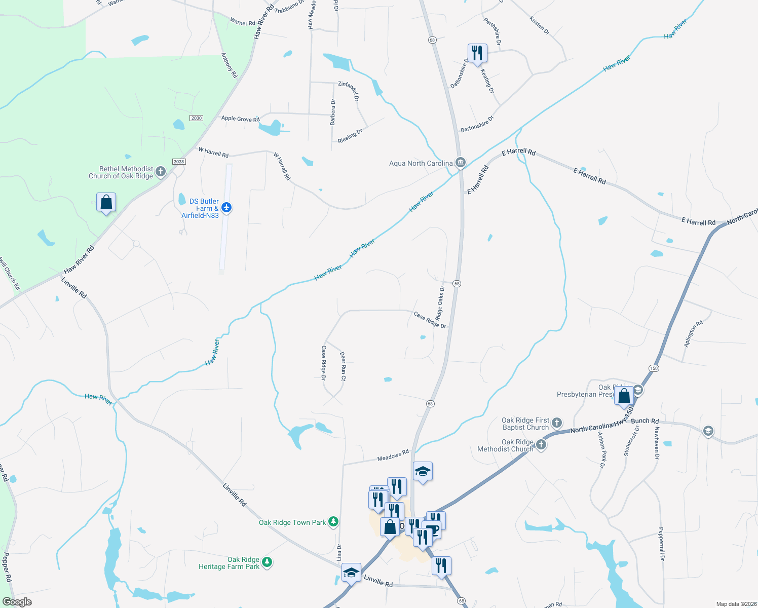 map of restaurants, bars, coffee shops, grocery stores, and more near 8404 Case Ridge Drive in Oak Ridge