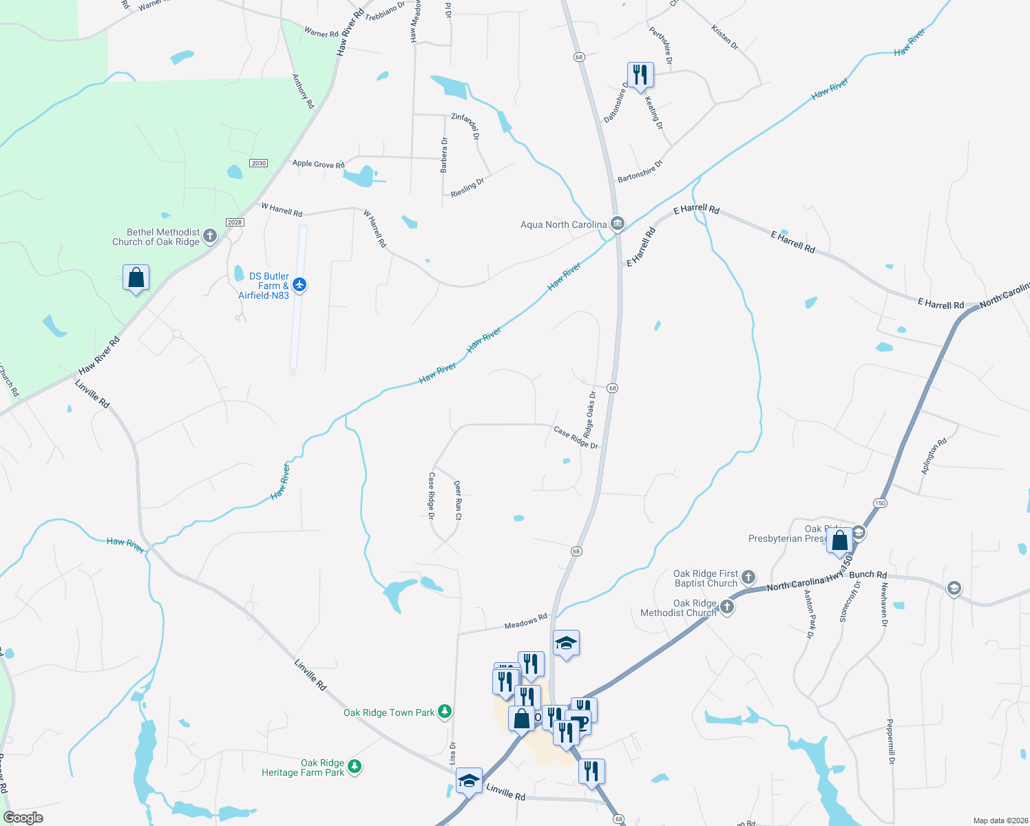 map of restaurants, bars, coffee shops, grocery stores, and more near 8404 Case Ridge Drive in Oak Ridge