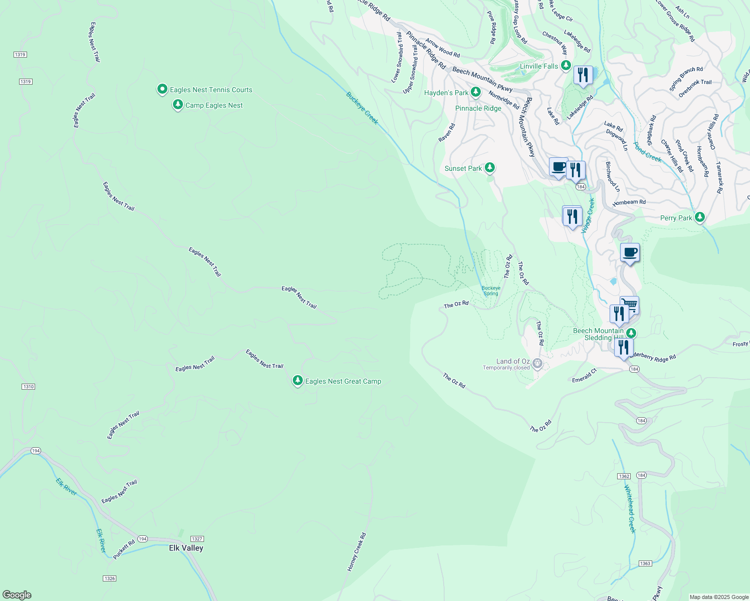 map of restaurants, bars, coffee shops, grocery stores, and more near 400 Lodge Ridge Trail in Banner Elk
