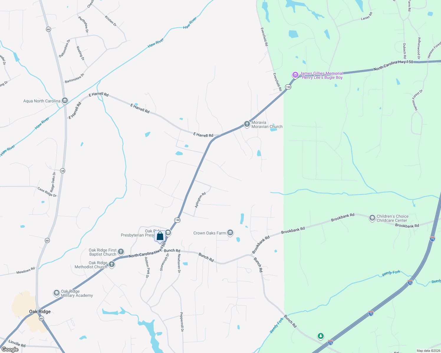 map of restaurants, bars, coffee shops, grocery stores, and more near 2842 Oak Ridge Rd in Oak Ridge