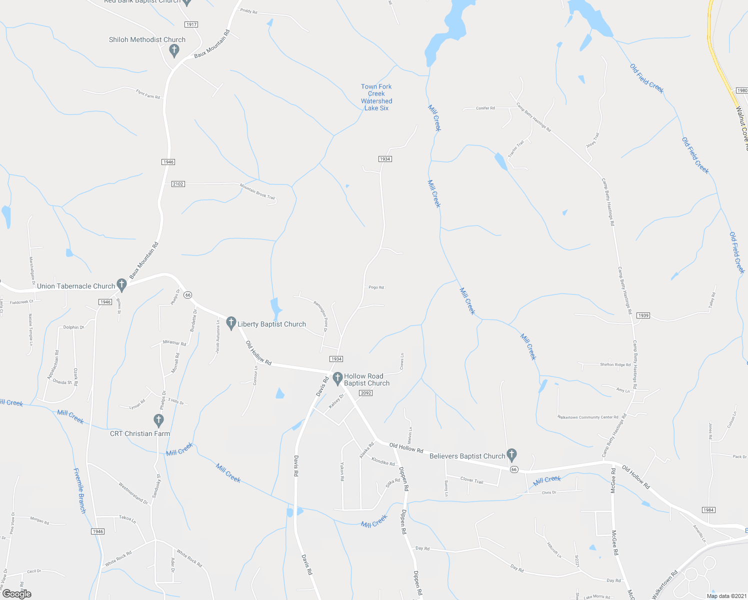 map of restaurants, bars, coffee shops, grocery stores, and more near 1725 Greymar Dr in Walkertown