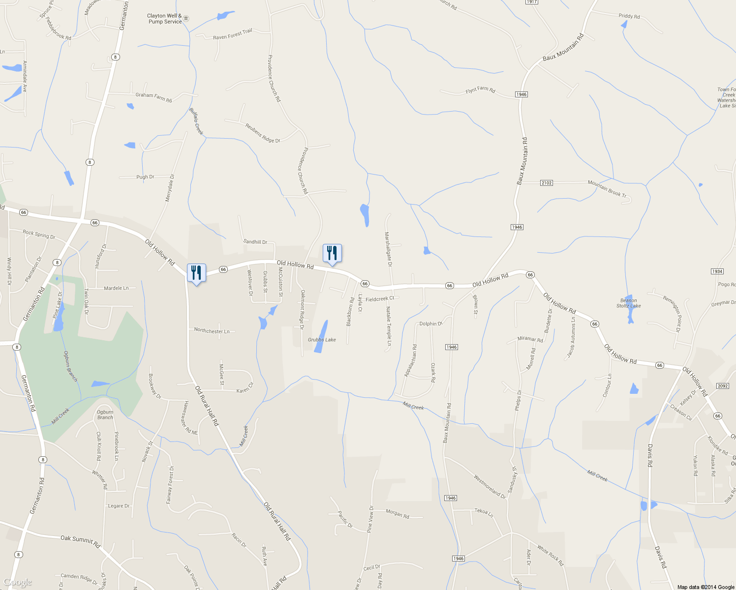 map of restaurants, bars, coffee shops, grocery stores, and more near 115 Fieldcreek Court in Winston-Salem