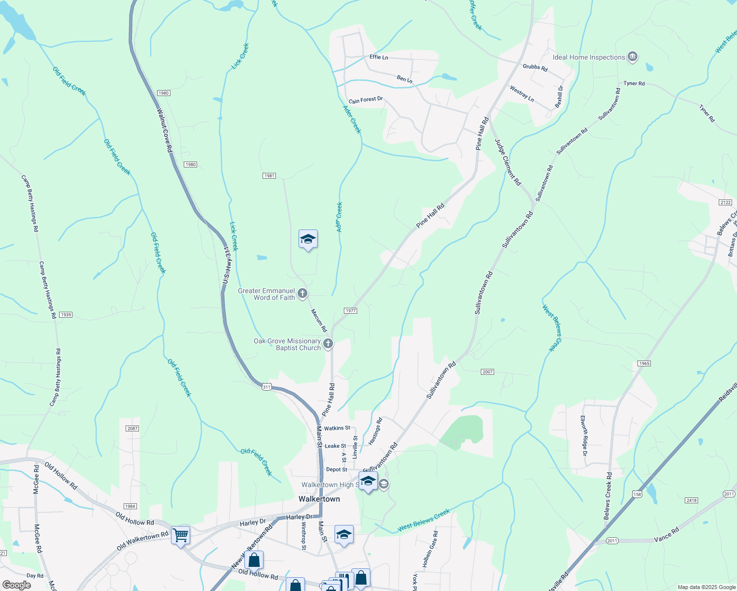 map of restaurants, bars, coffee shops, grocery stores, and more near 4185 Pine Hall Road in Walkertown