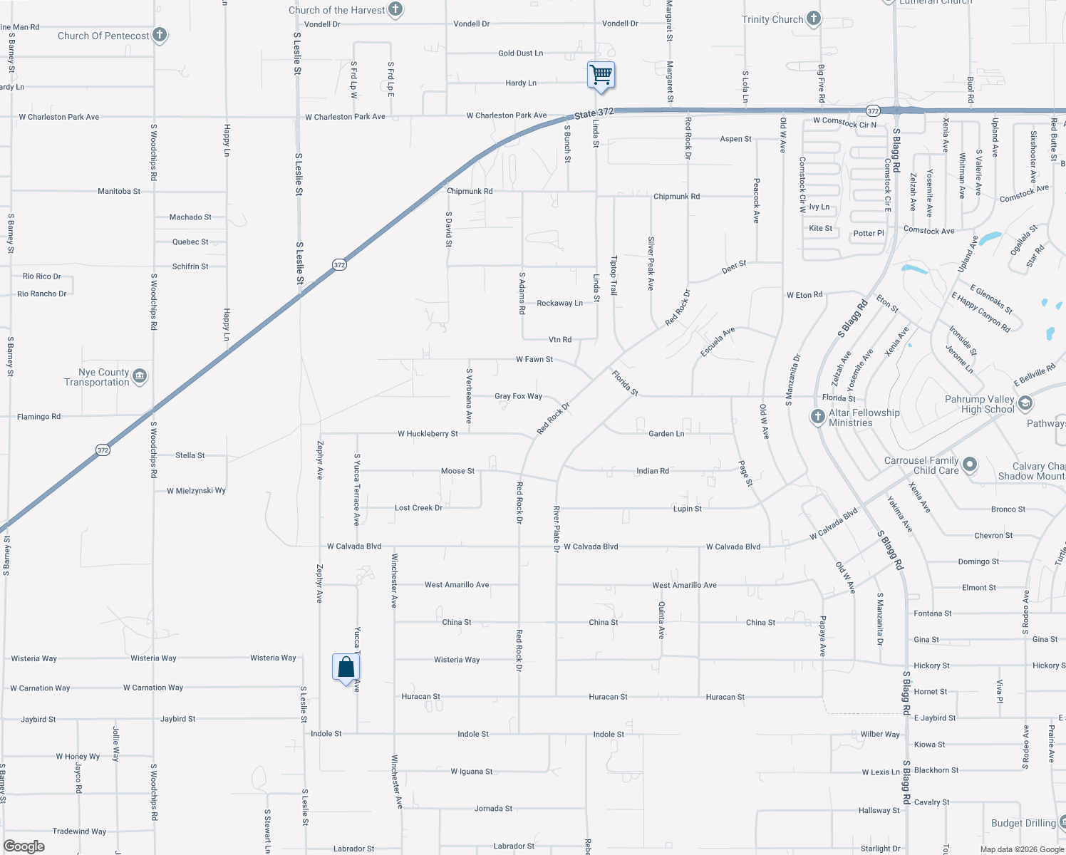 map of restaurants, bars, coffee shops, grocery stores, and more near 2060 Red Rock Drive in Pahrump