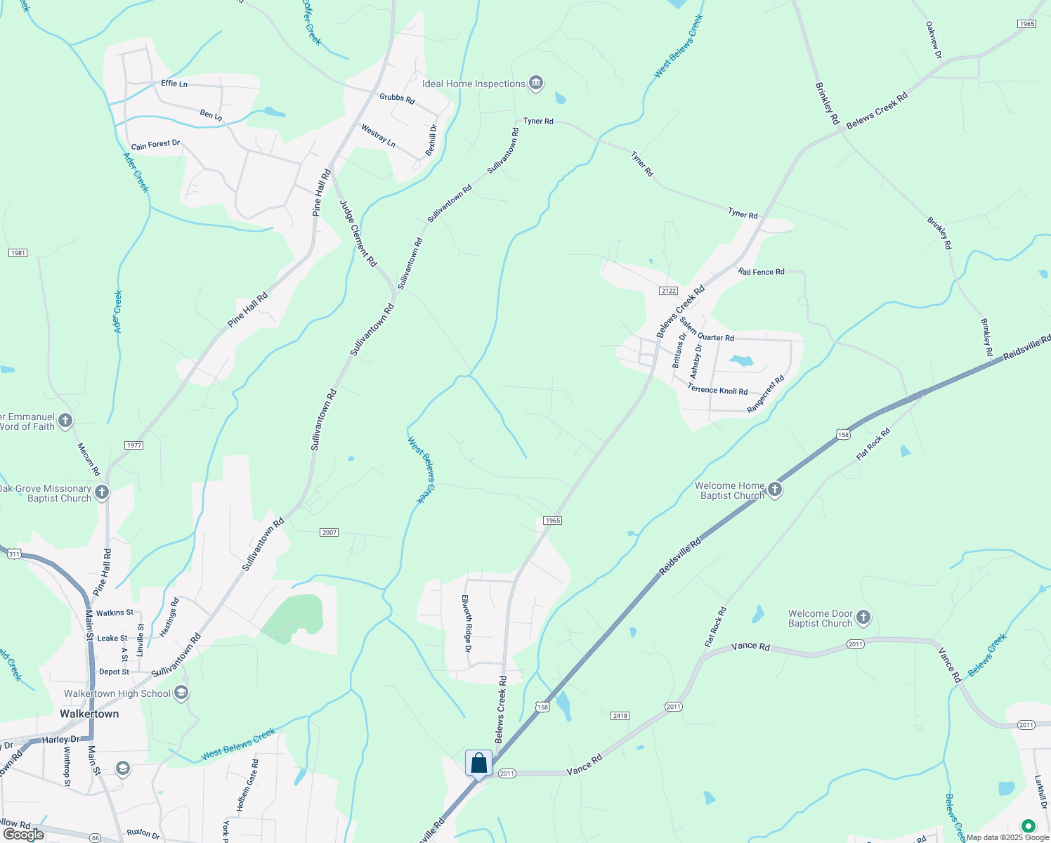 map of restaurants, bars, coffee shops, grocery stores, and more near 6586 Riverwood Road in Walkertown