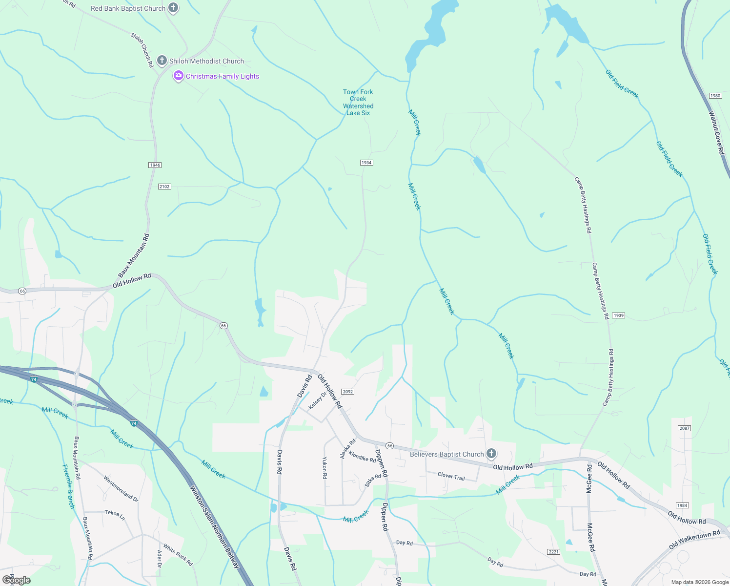 map of restaurants, bars, coffee shops, grocery stores, and more near 1721 Pogo Road in Walkertown