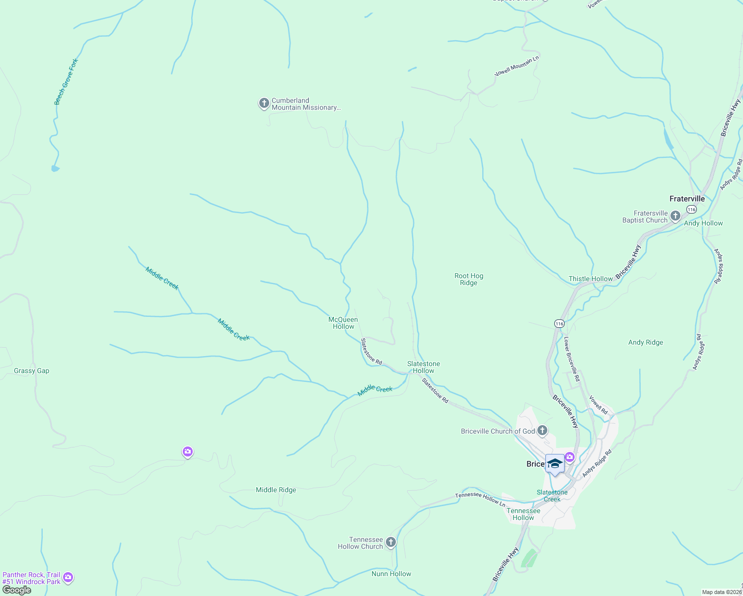 map of restaurants, bars, coffee shops, grocery stores, and more near 138 Upper Airbase Lane in Briceville