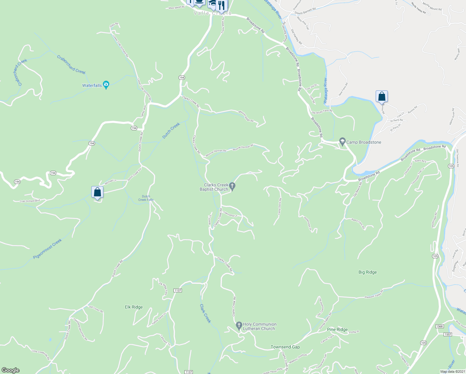 map of restaurants, bars, coffee shops, grocery stores, and more near 222 Apple Cove Road in Banner Elk