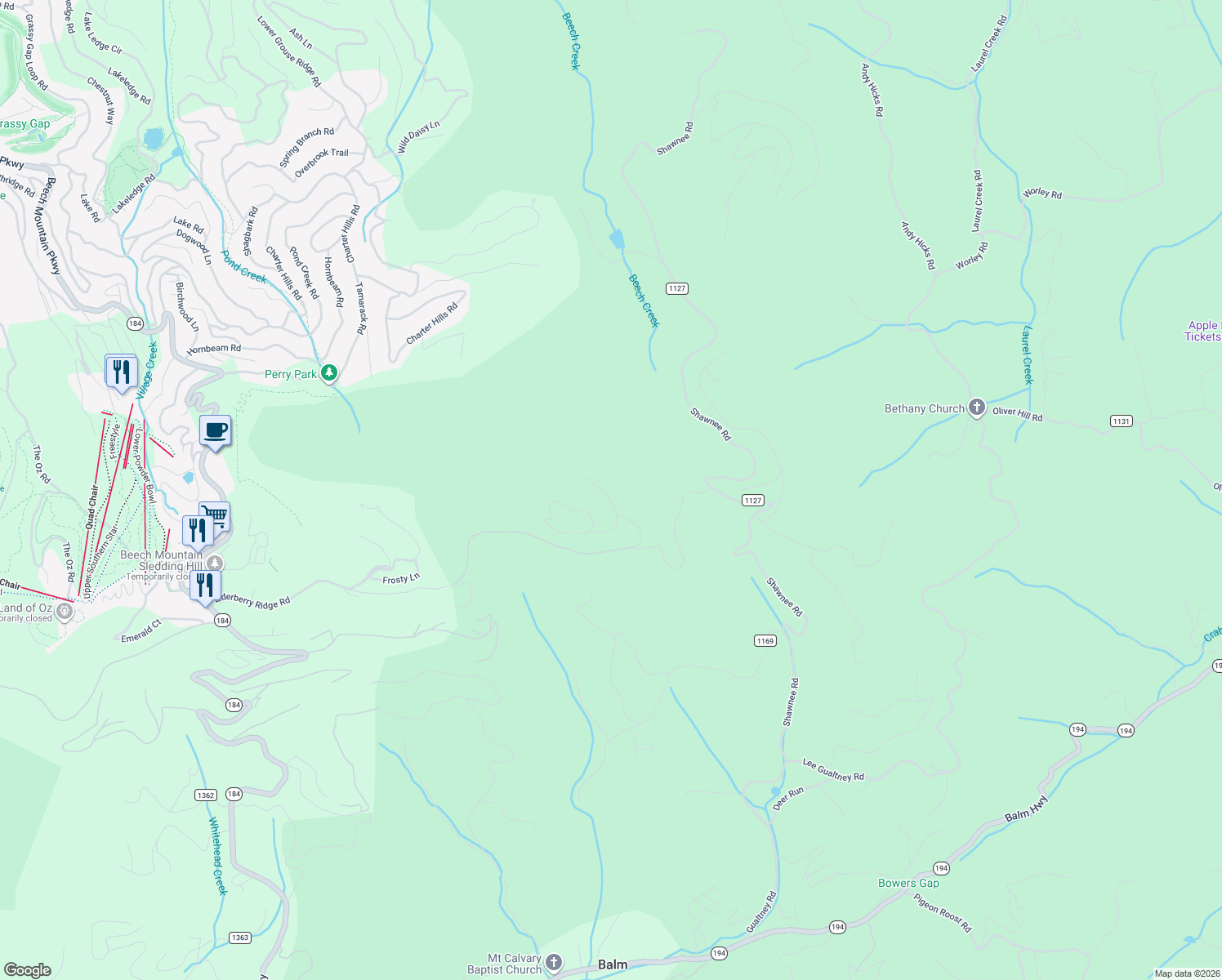 map of restaurants, bars, coffee shops, grocery stores, and more near North Chappell Road in Banner Elk