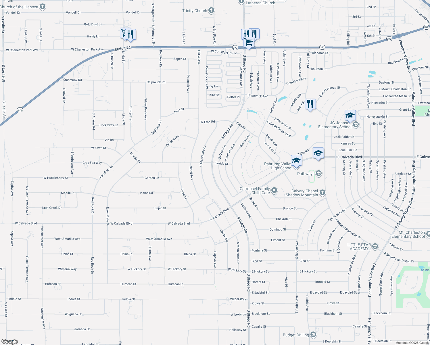 map of restaurants, bars, coffee shops, grocery stores, and more near 2031 South Blagg Road in Pahrump