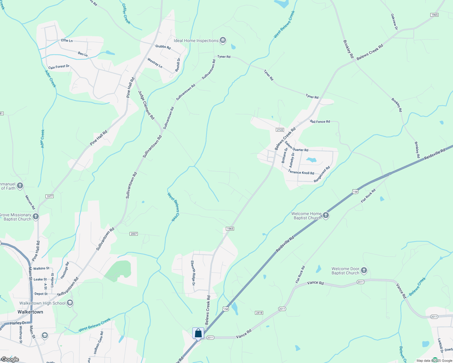 map of restaurants, bars, coffee shops, grocery stores, and more near 5600 Brookway Drive in Walkertown