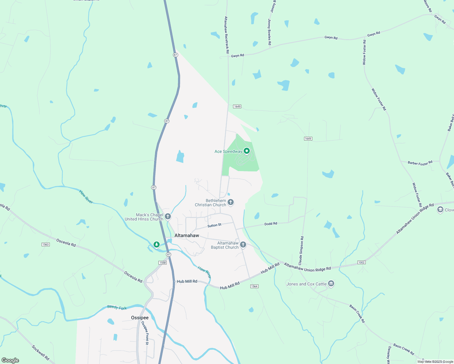 map of restaurants, bars, coffee shops, grocery stores, and more near 3158 Saul Loop Road in Elon
