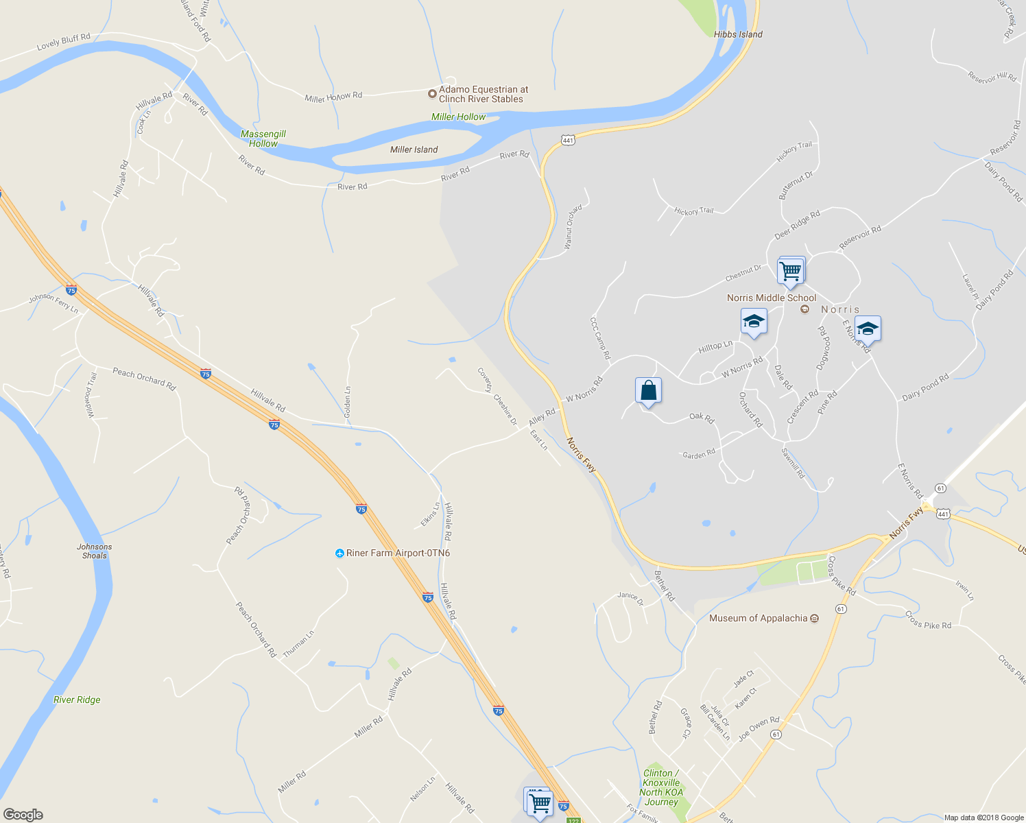 map of restaurants, bars, coffee shops, grocery stores, and more near 106 Cheshire Drive in Andersonville