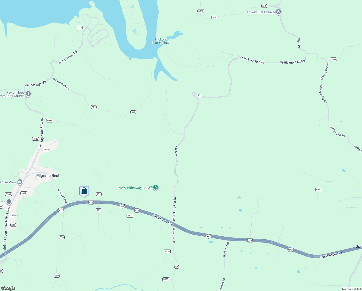 map of restaurants, bars, coffee shops, grocery stores, and more near 21608 West Hickory Flat Road in Springdale